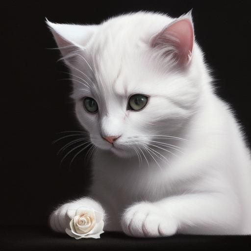 Chalk Drawing of Cat Eating a White Rose