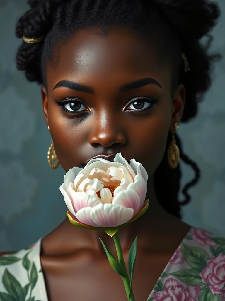 Woman with Peony: Surreal Digital Art