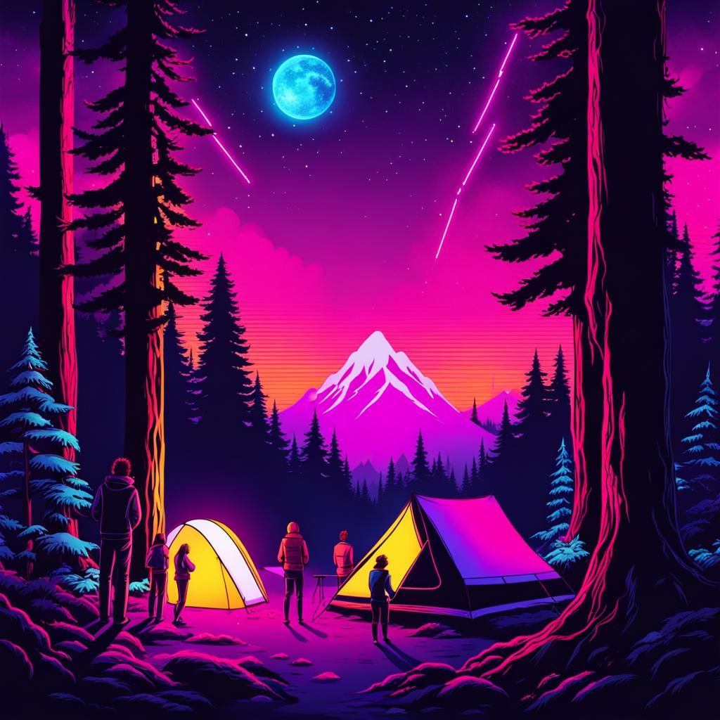 Galaxy Forest Party: Camping Under Neon Lights