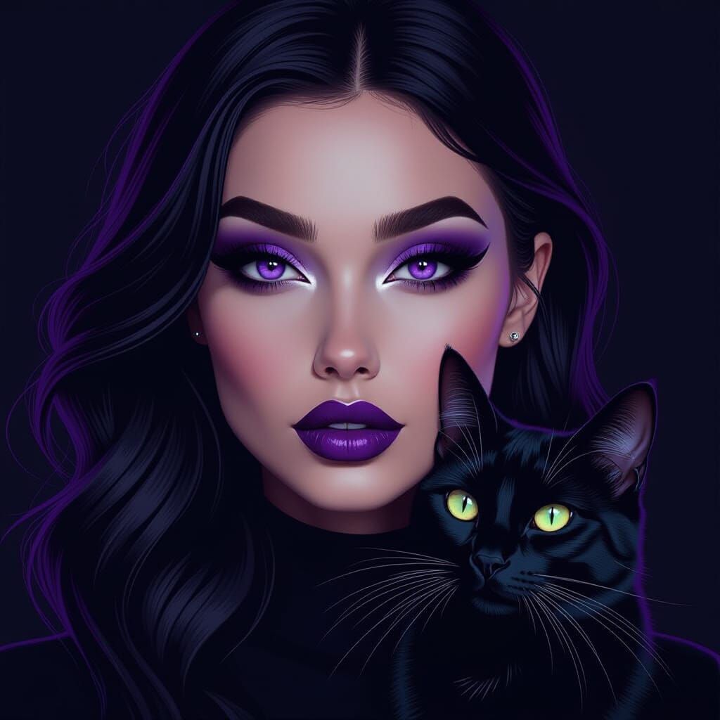 Woman with Cat: Hyperrealistic Portrait in Futuristic Style