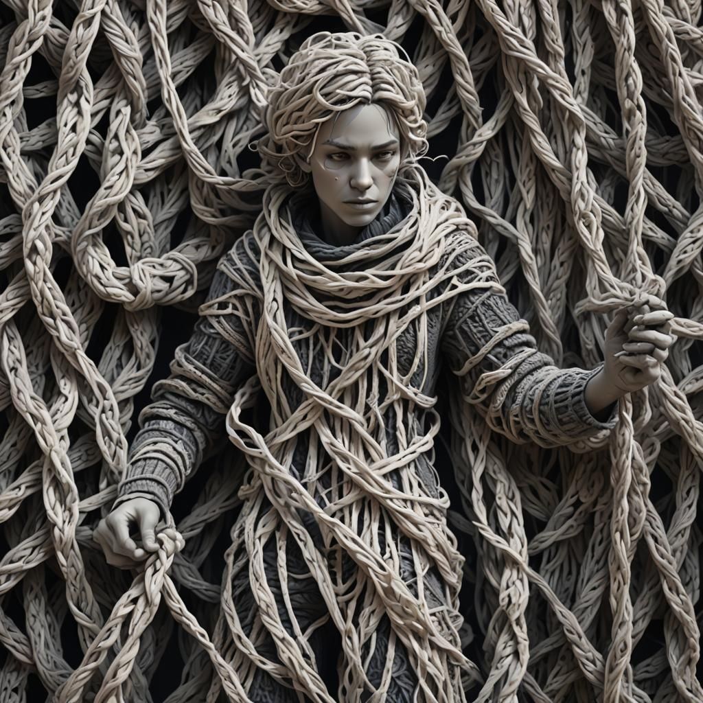 Monochromatic String Figure: Detailed Matte Painting