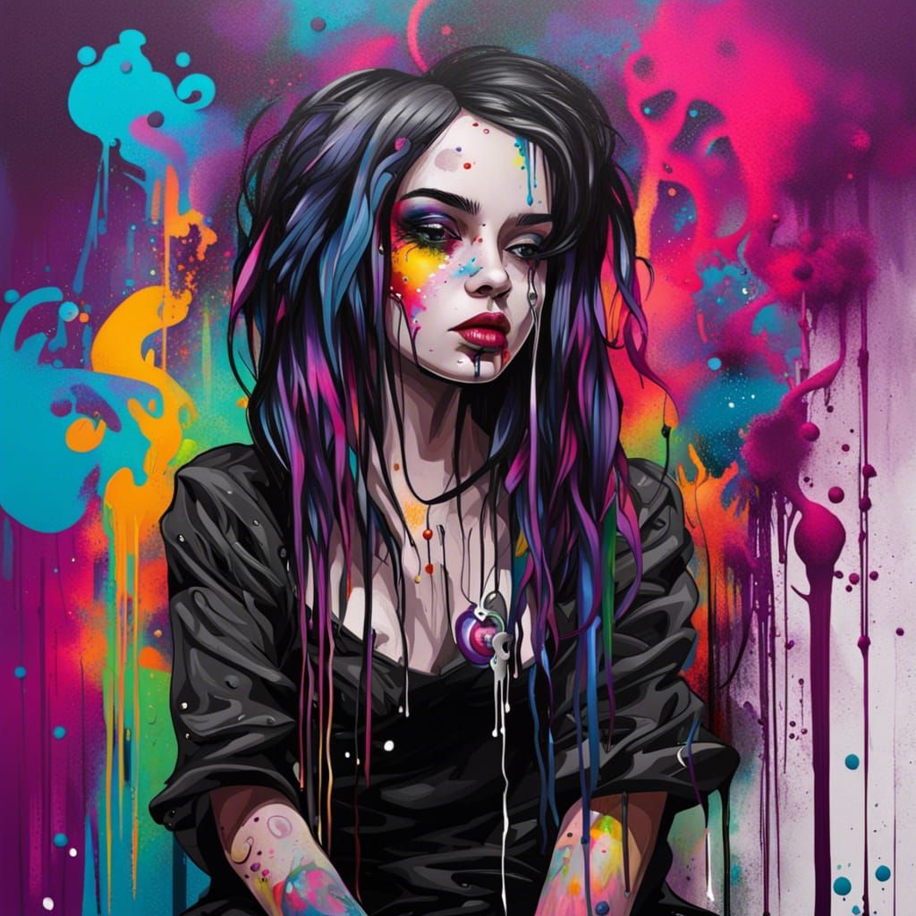 Gothic Dream Girl in Graffiti Art Style