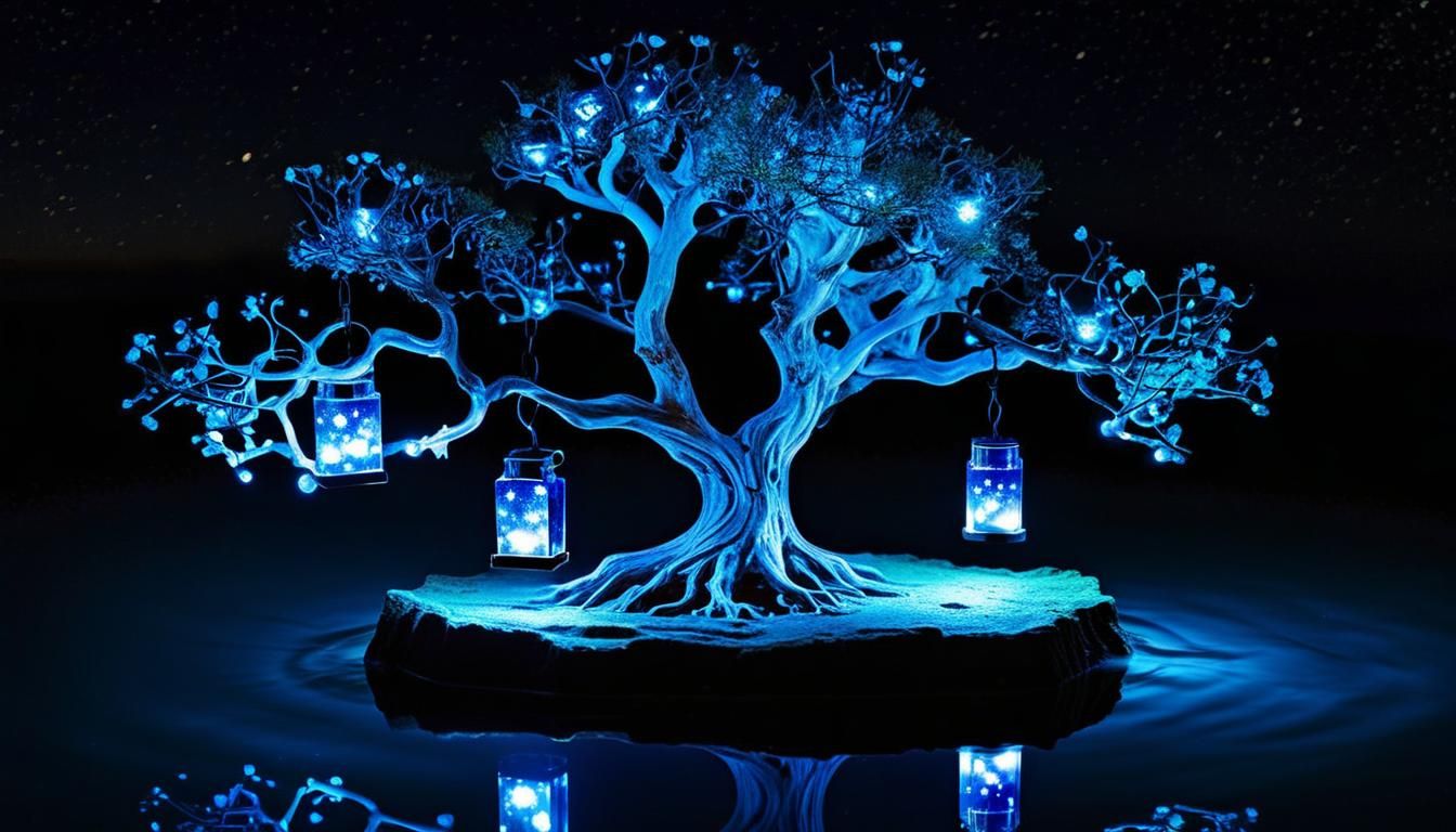 Surreal Tree with Galaxies and Lanterns