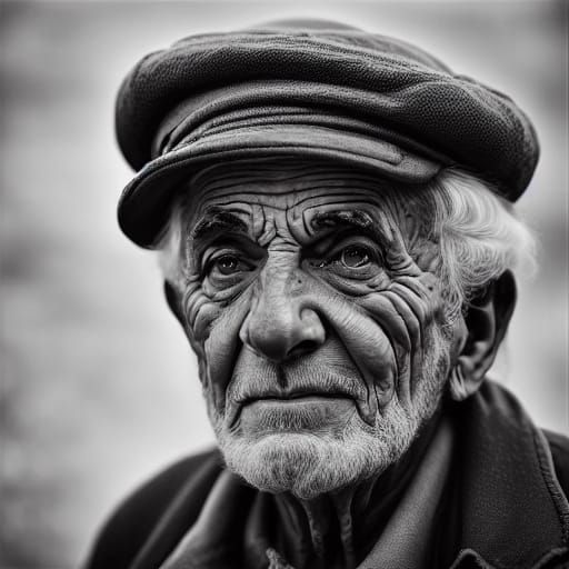 Tired Miner in High-Contrast Black and White