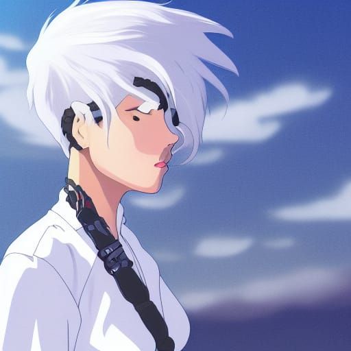 Biker Woman with White Hair: Studio Ghibli Anime