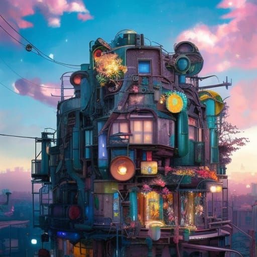 Rainbow City in Glass Bubble, Pop Surrealism