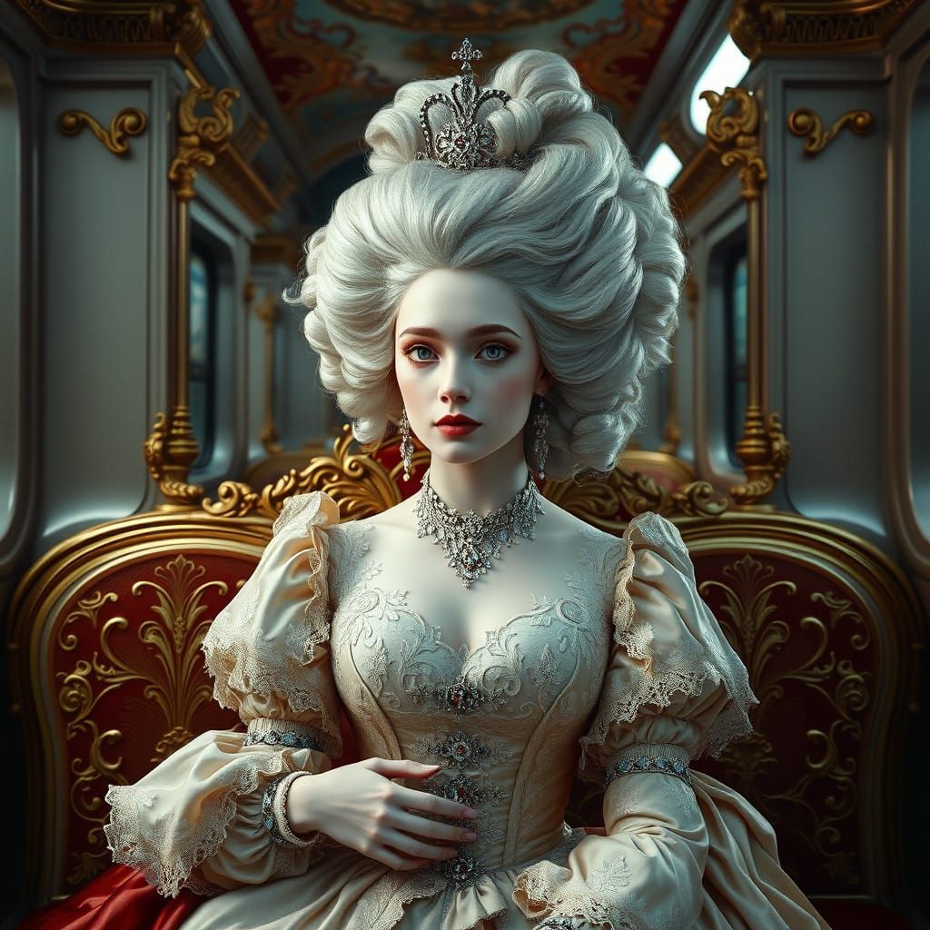 Ethereal Rococo Princess in Lavish Moscow Metro Scene