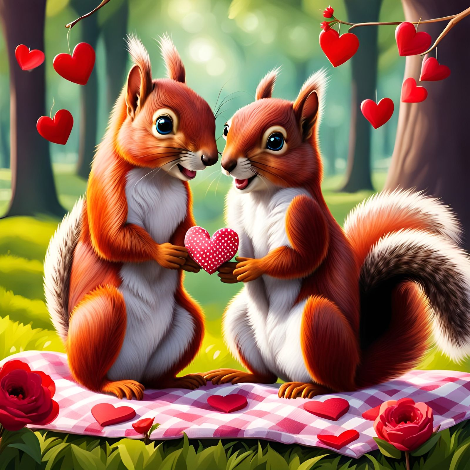 Squirrels Celebrate Valentine's Day with Picnic