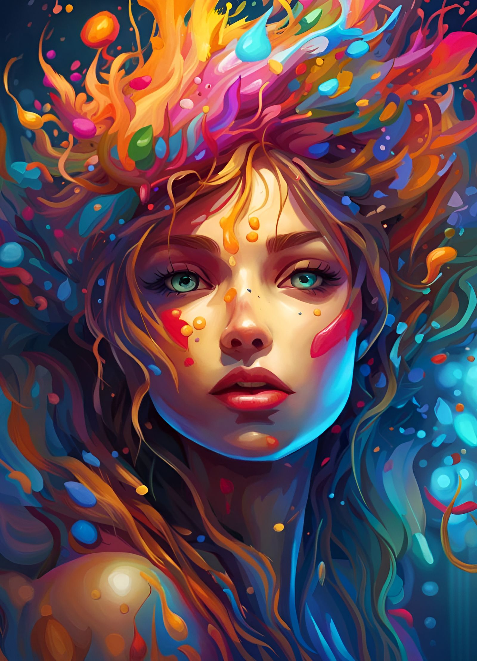 Liquid Portrait of a Beautiful Woman in Splash Art