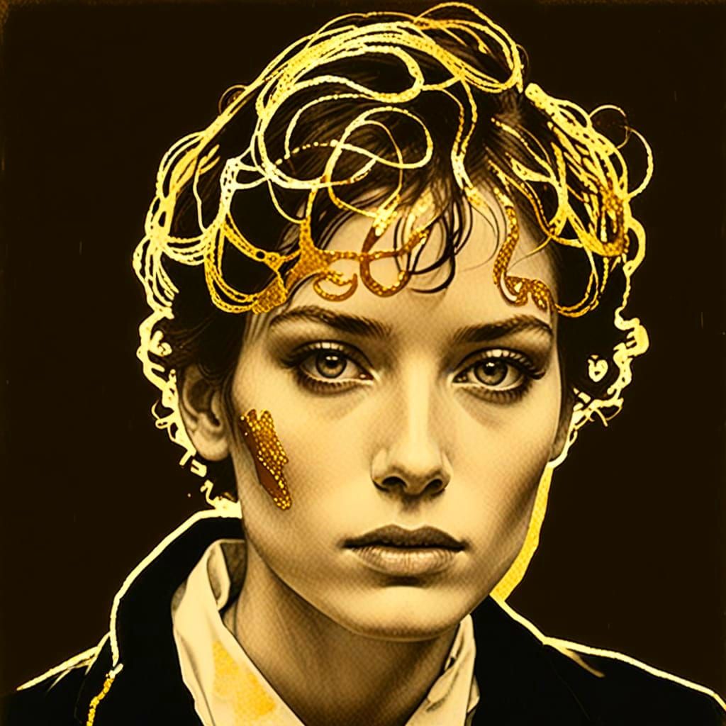 Golden Goddess in Austro-Hungarian Art Nouveau Style