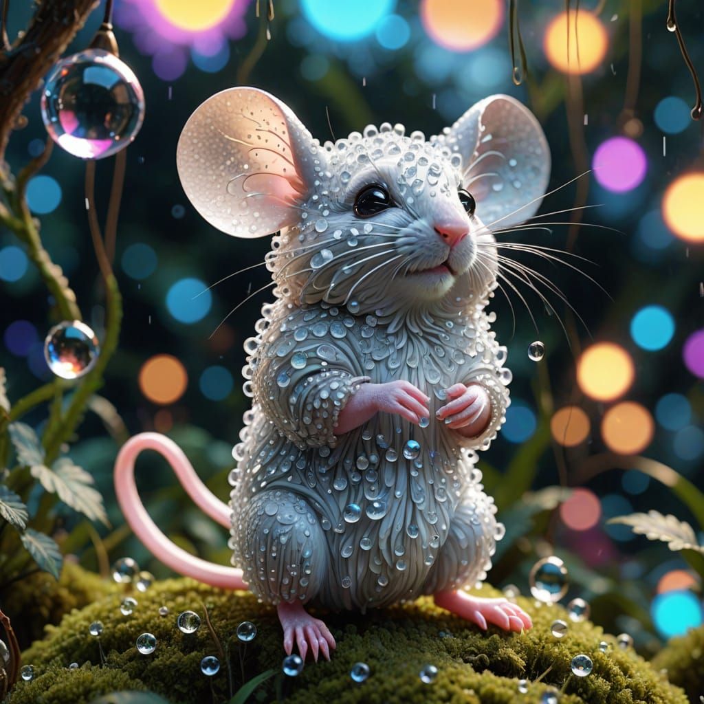 Fantasy Mouse-Shaped Water Droplet with Dewdrop Hair
