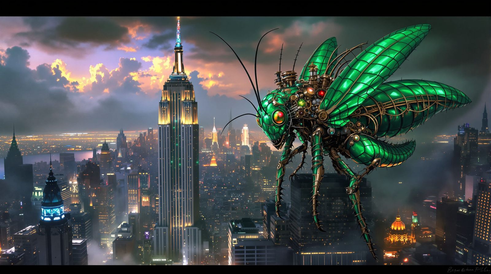 Giant Steampunk Venus Flytrap-Grasshopper Climbs Empire Stat...