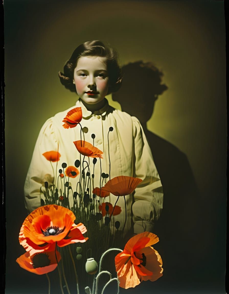 Poppy Collage Double Exposure with Nostalgic Memoryscape