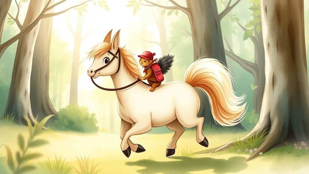 Whimsical Forest Duo Embarks on Joyful Adventure in a Sun-Da...