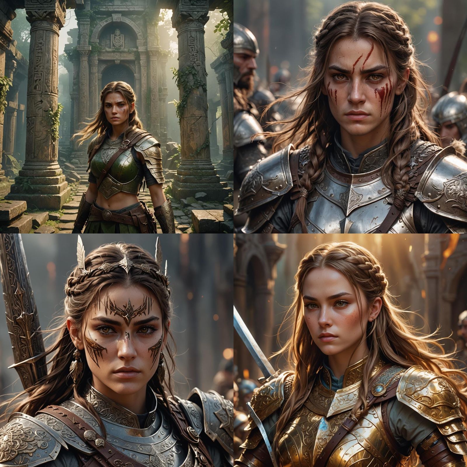 Detailed 3D Warrior Girl with Sword and Shield