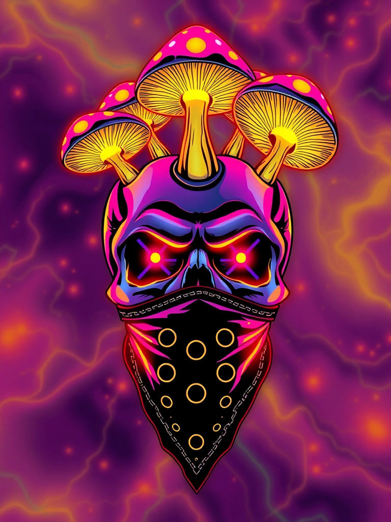 Glowing Mushroom Skull with Bandana Mask