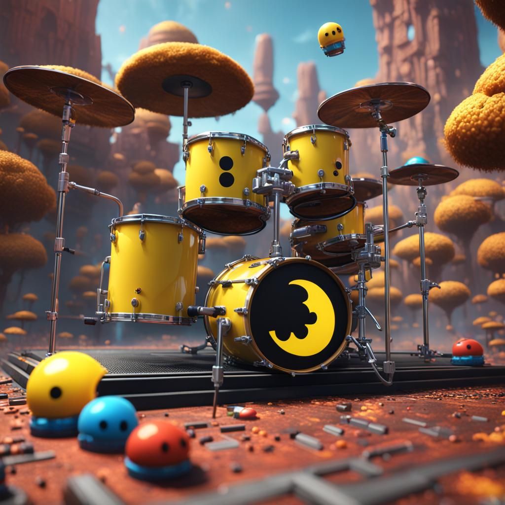Sentient Drumkit Eats Pacman: Fantasy Concept Art