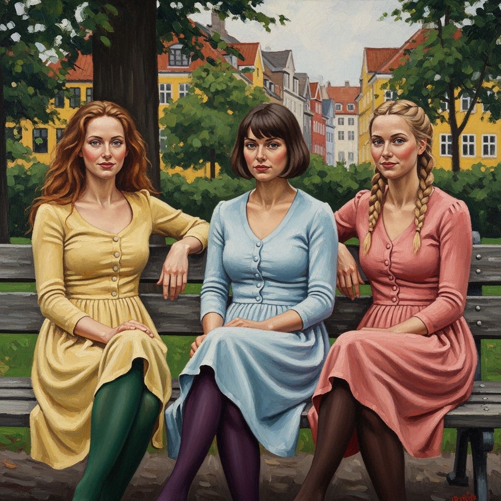 Danish Women in Park, Oil Painting