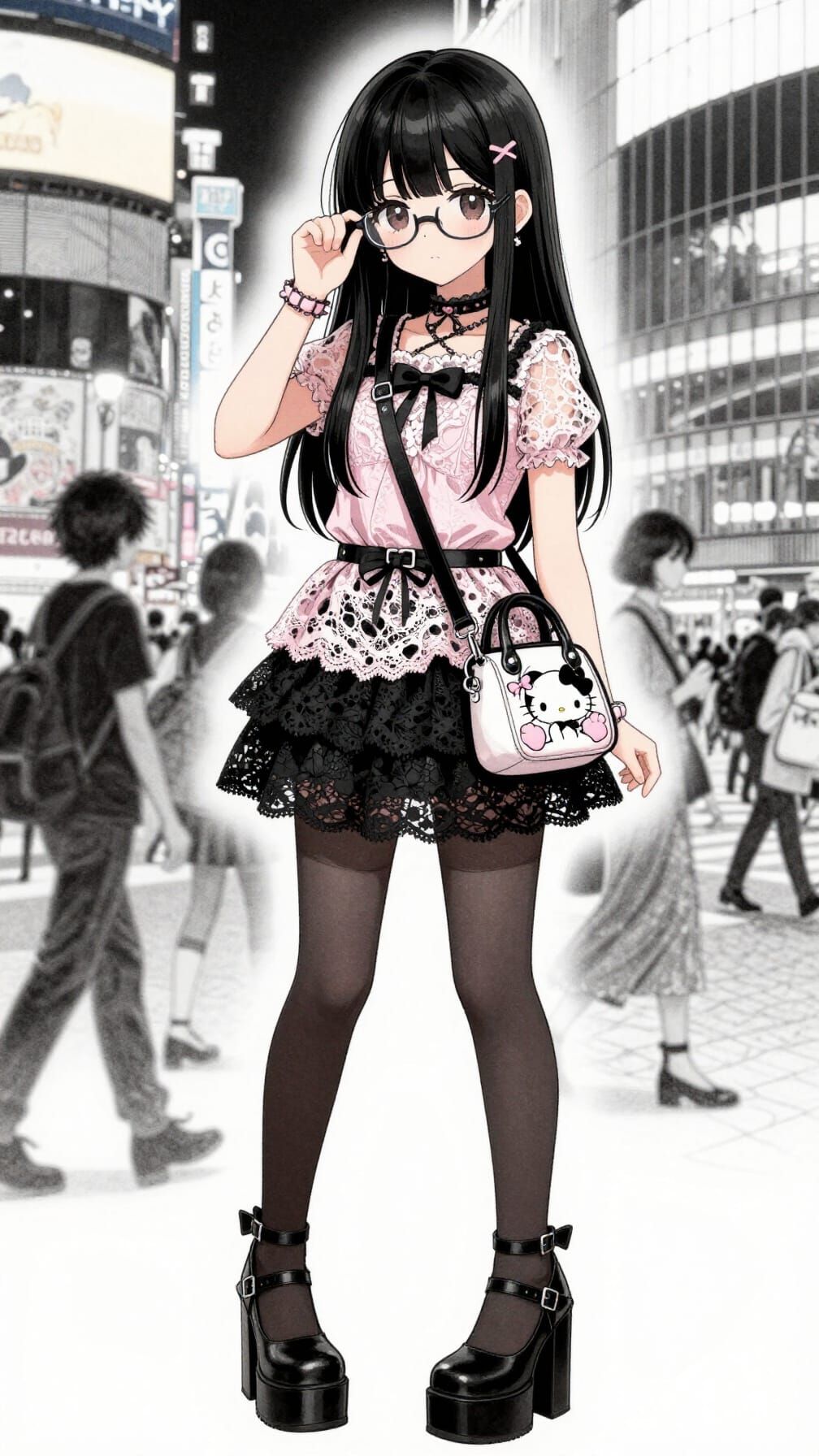 Cute British Woman in Harajuku Fashion, Shibuya Manga Style