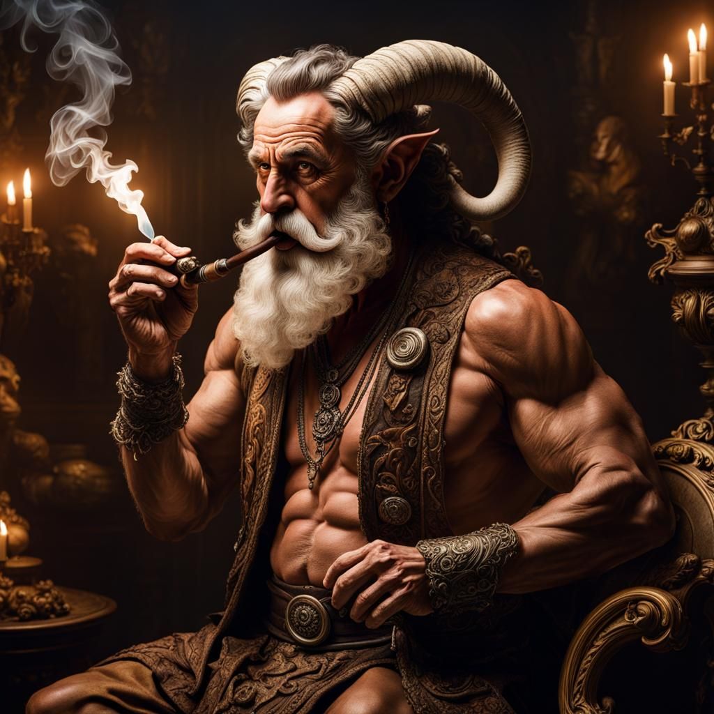 Satyr Bard Portrait with Runes in Rococo Style