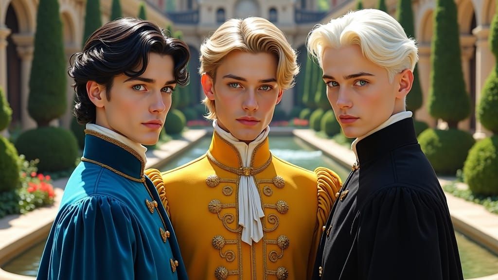 Three Regal Princes in Opulent Medieval Splendor
