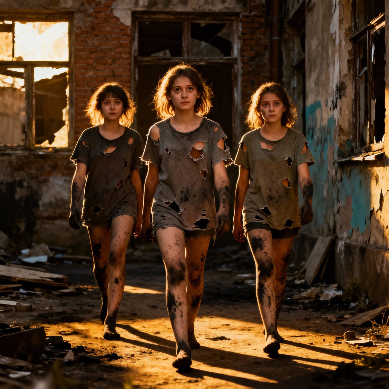 Three Girls in Sunlit Slum, Expressive Realism Style