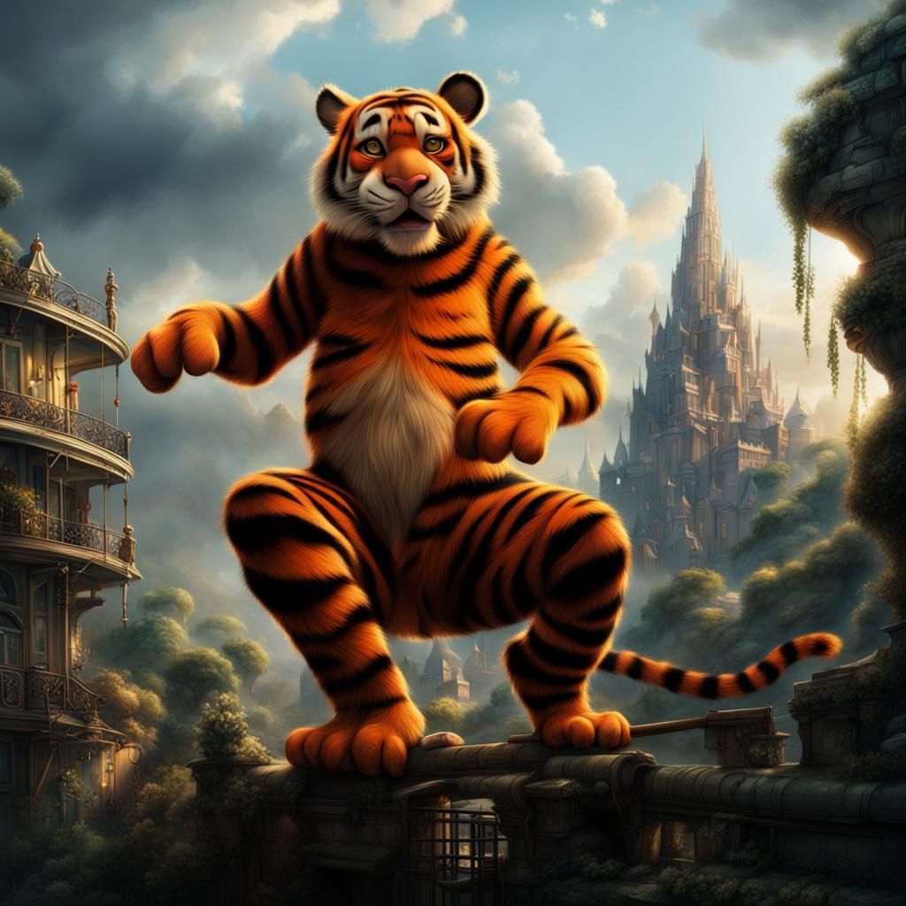 Epic Tigger in Maximalist Digital Painting