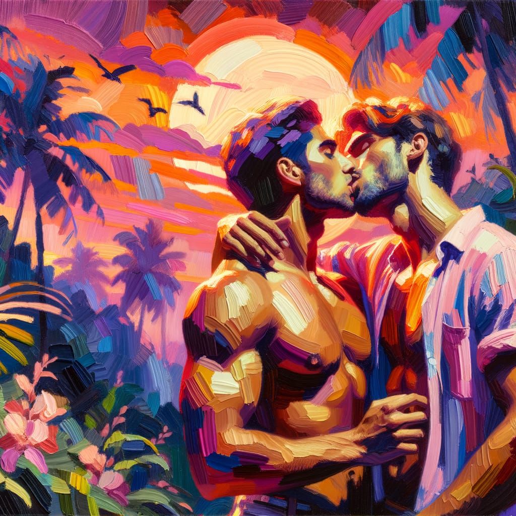 Neo-Impressionist Tropical Embrace
