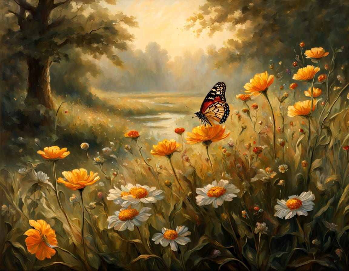 Dutch Golden Age Meadow with Butterfly