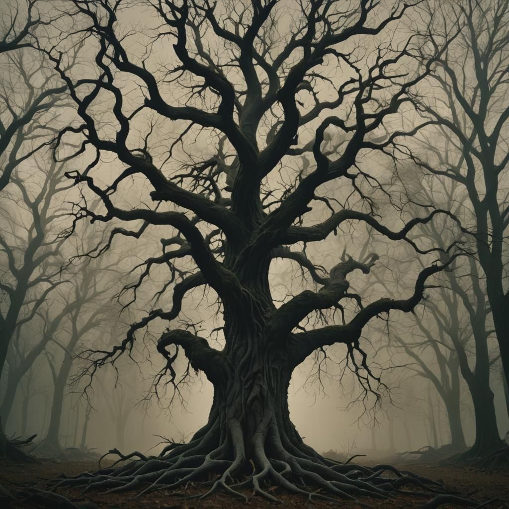 Mystical Tree in Moody Film Noir Style