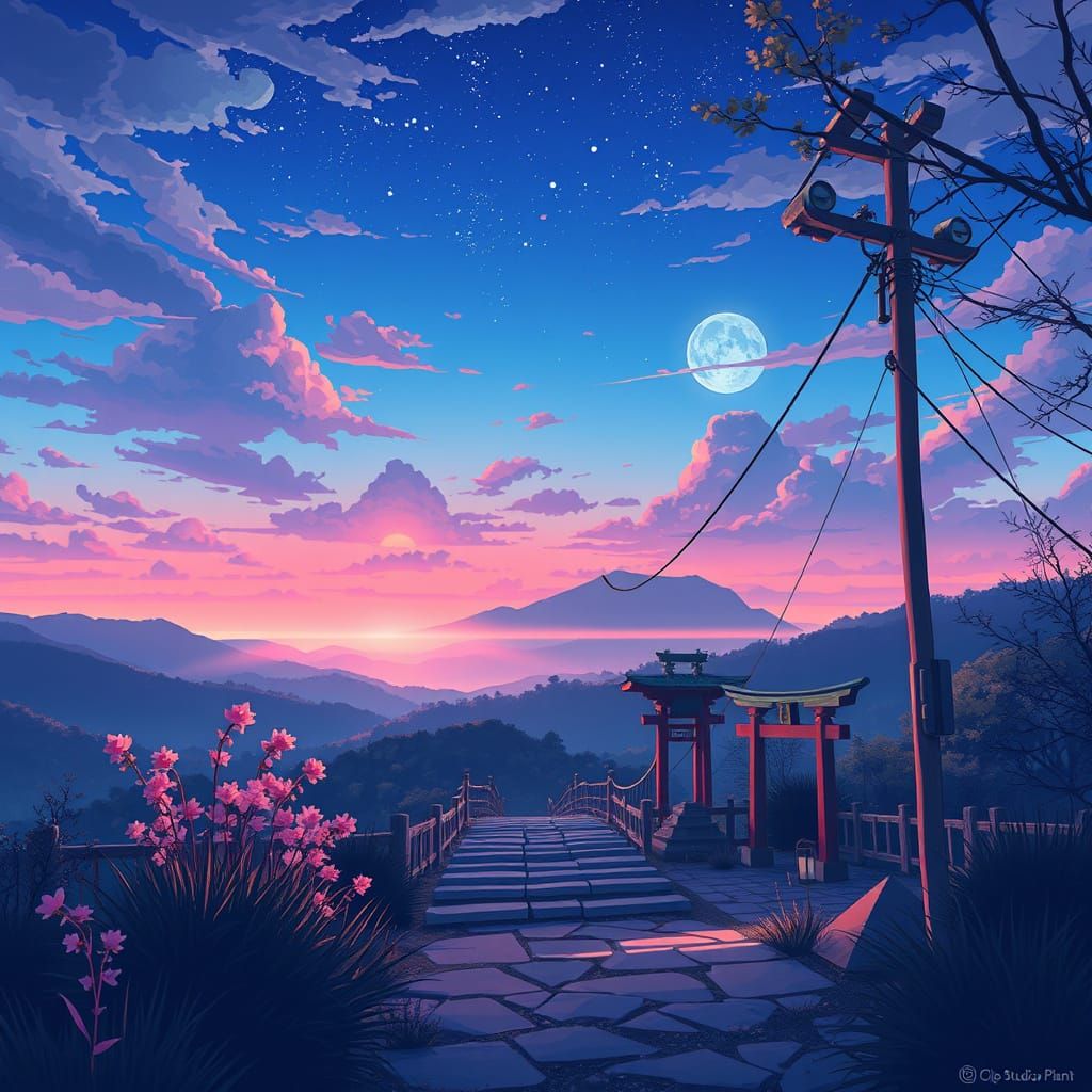 Serene Anime Scene in Cel-Shaded Style