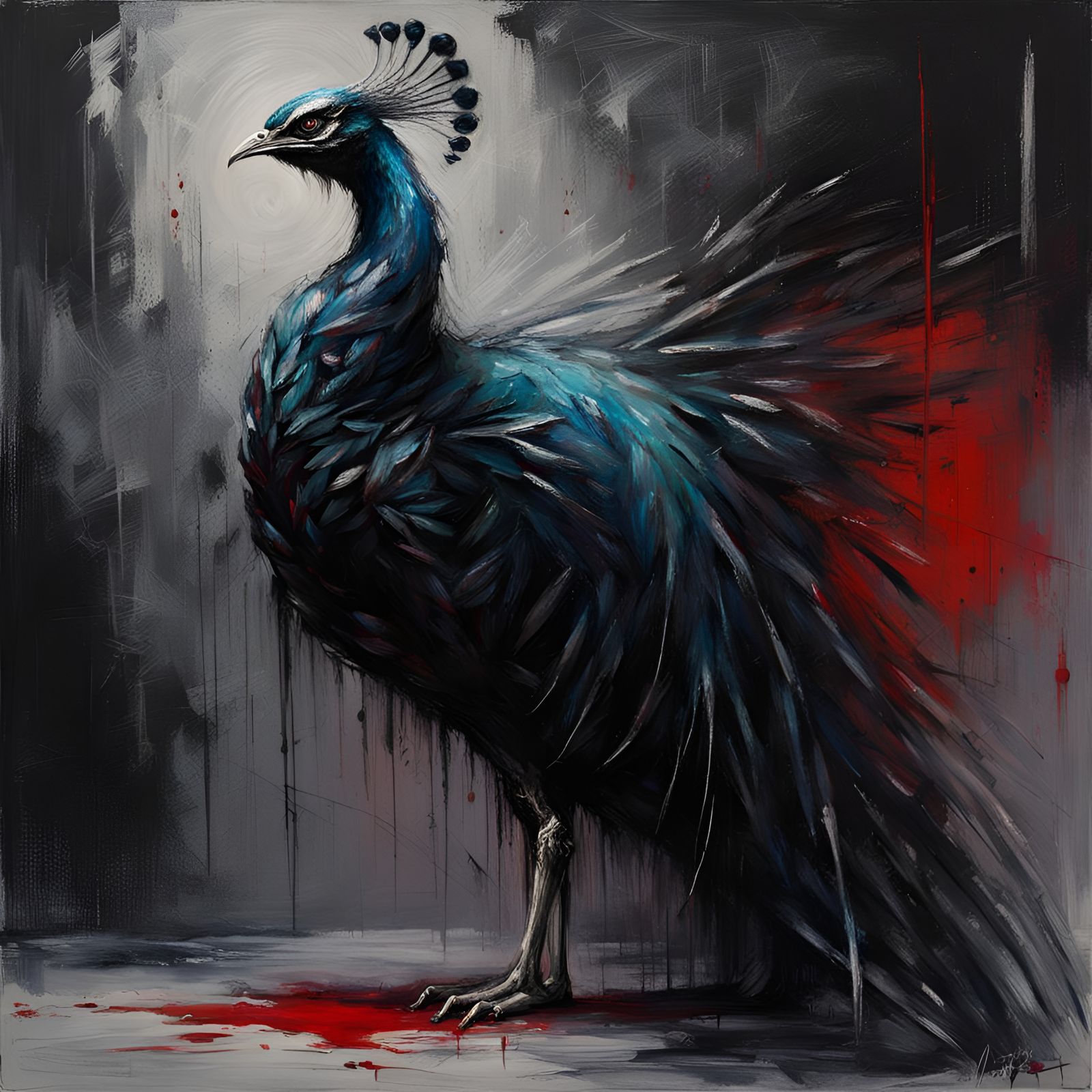 Dark Fantasy Demonic Peacock in Giger Asencio Style