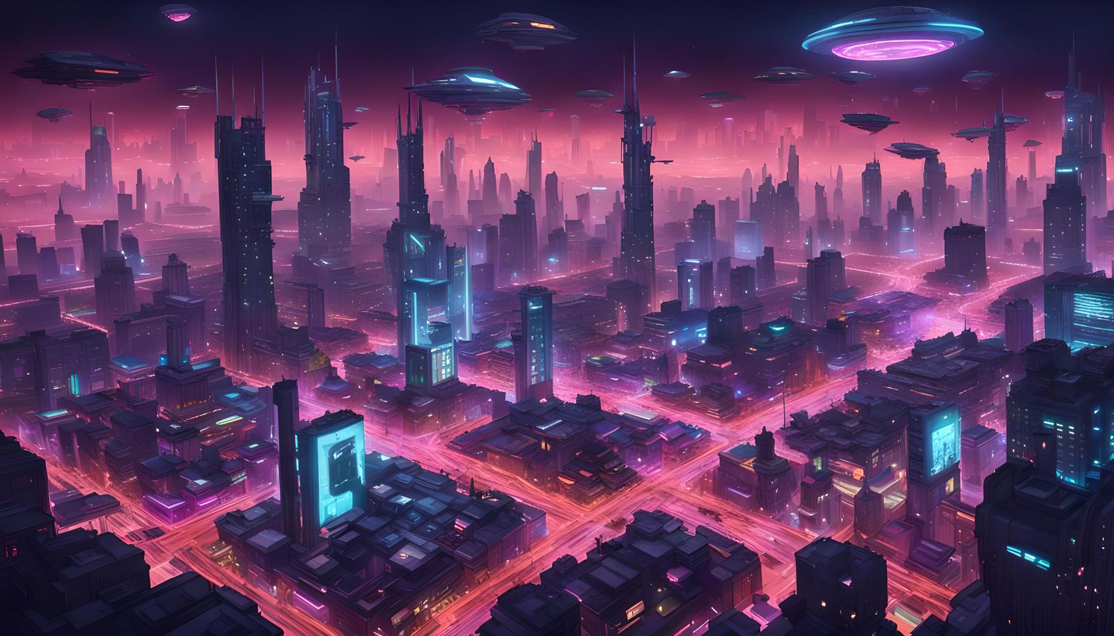 Cyberpunk Cityscape with Neon and Flying Cars
