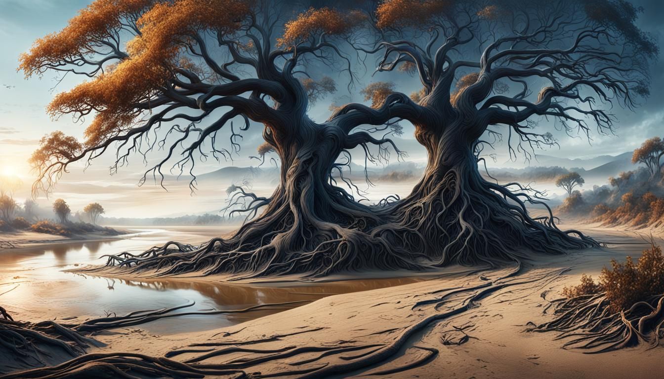 Golden Light on Sandy Riverbank: Digital Matte Painting