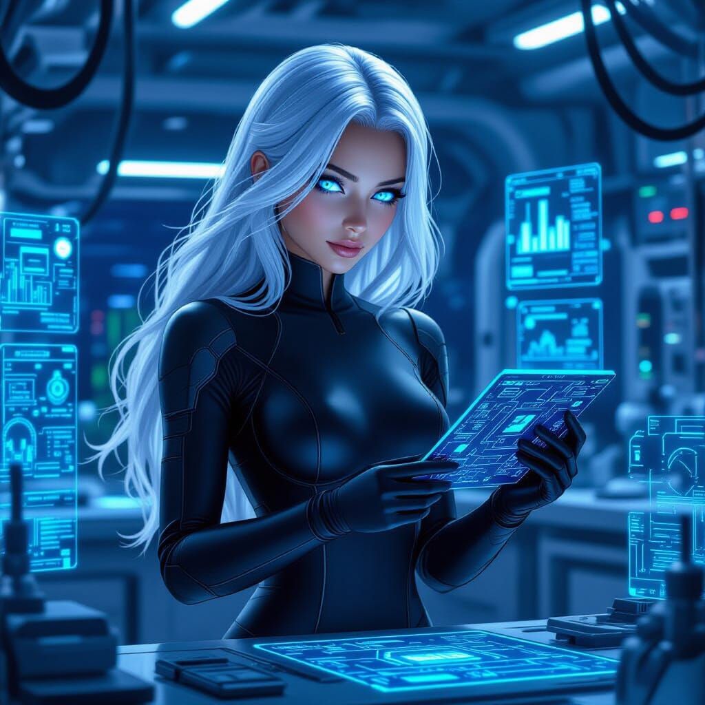 Android in Futuristic Lab with Neon Accents