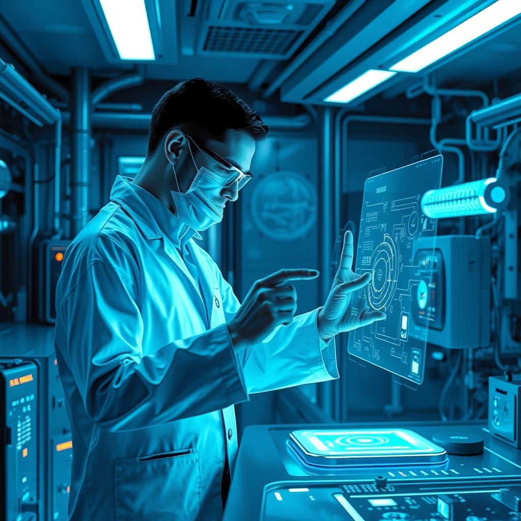 Futuristic Scientist in High-Tech Cyberpunk Laboratory
