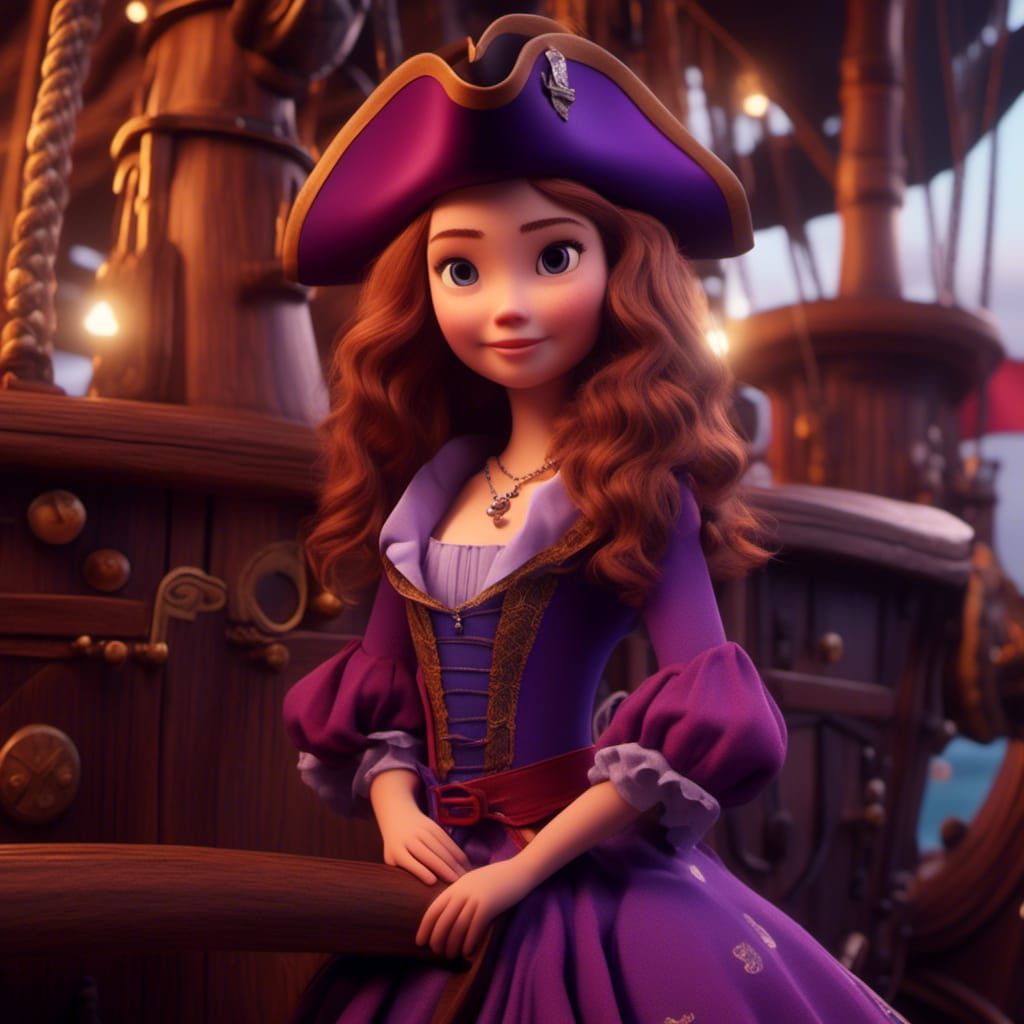 Sofia the First as Pirate on Ship, Digital Art