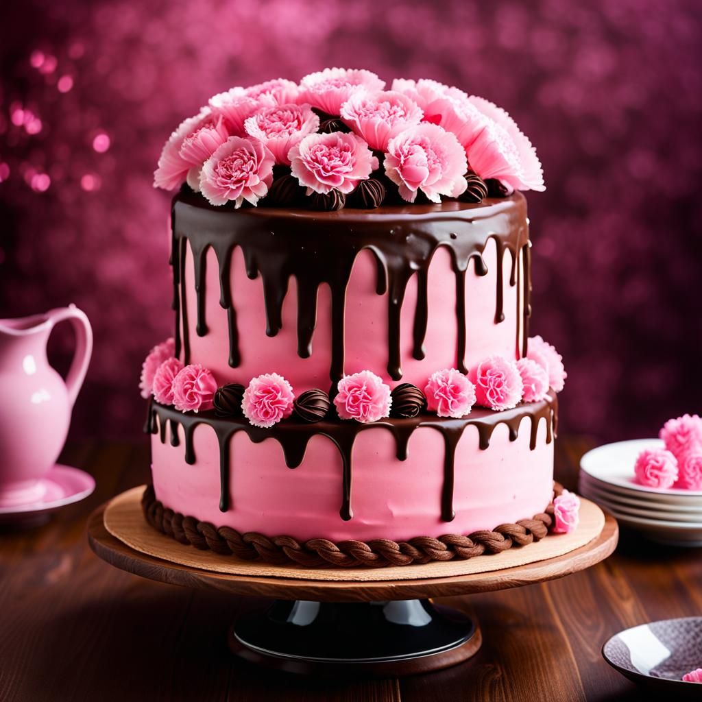 Pink Carnation Delight: A Chocolate Cake Extravaganza