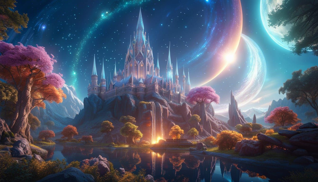 Elven Kingdom Floating in Cosmic Sky