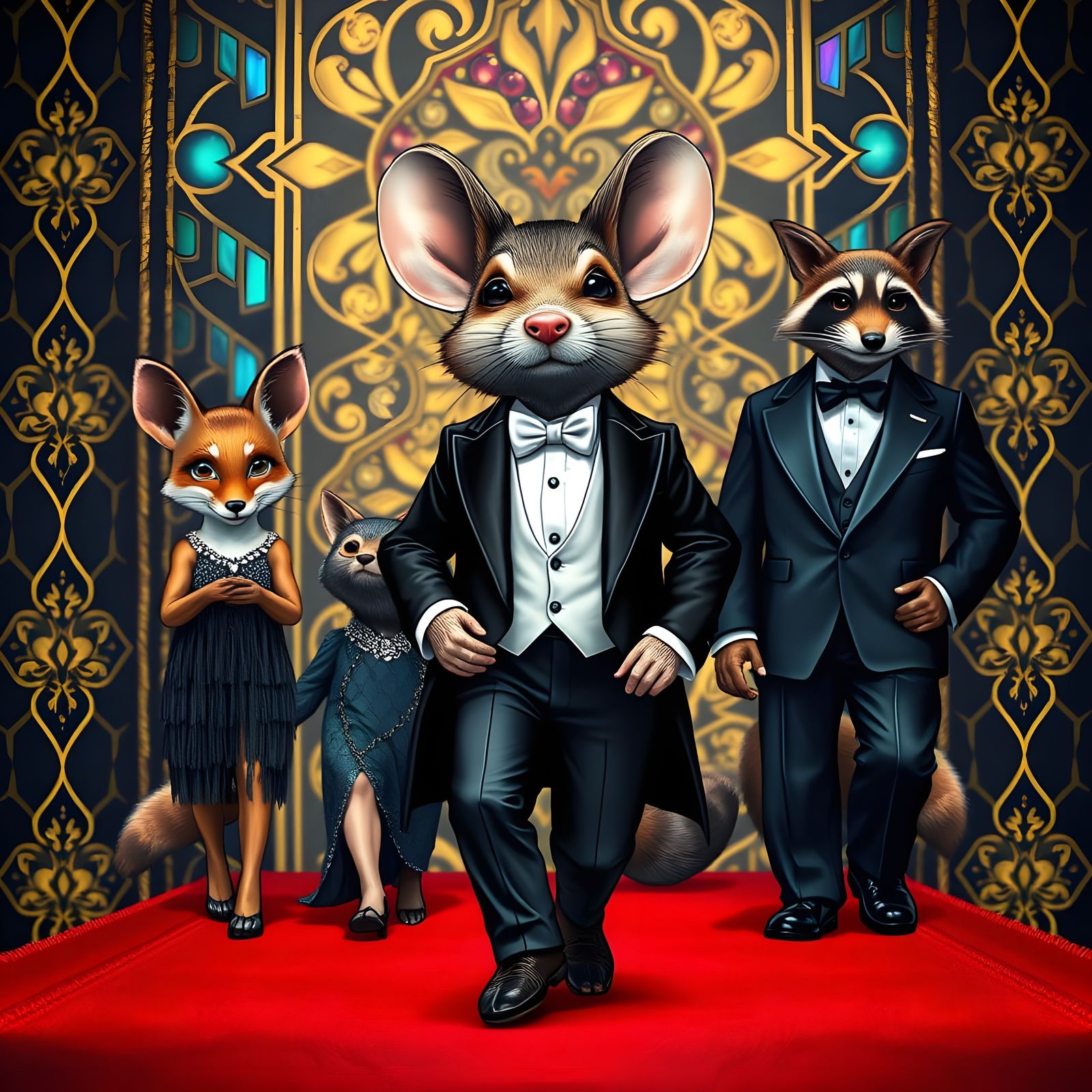 Glamorous Red Carpet Scene in Art Deco Style