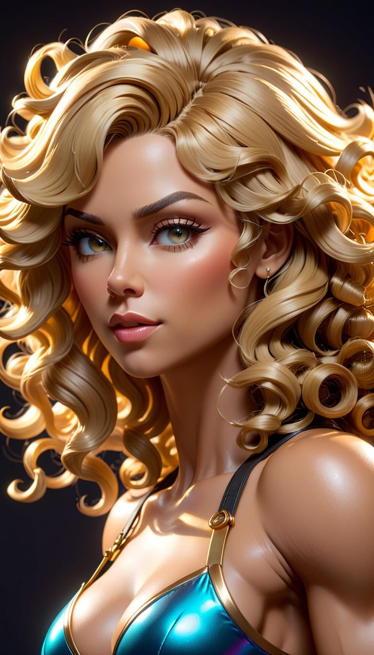 Blonde Bobblehead Portrait in Dynamic Lighting