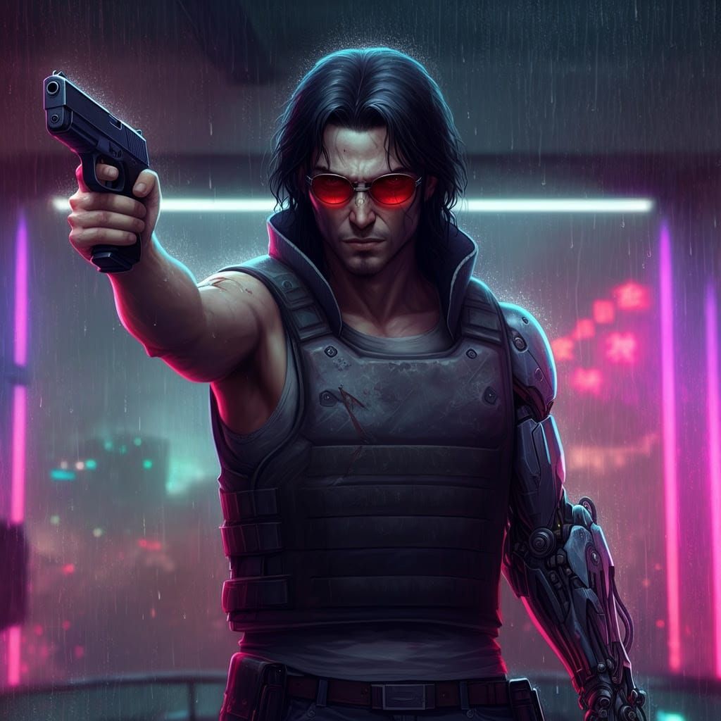 Cyberpunk Outlaw in Dystopian Neon Lair