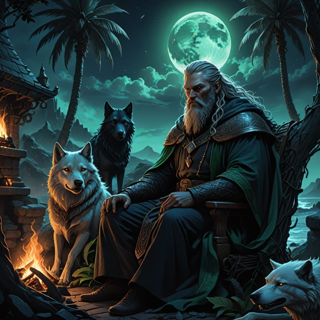 Elderly Viking Rests by Dark Castle, Fantasy Art