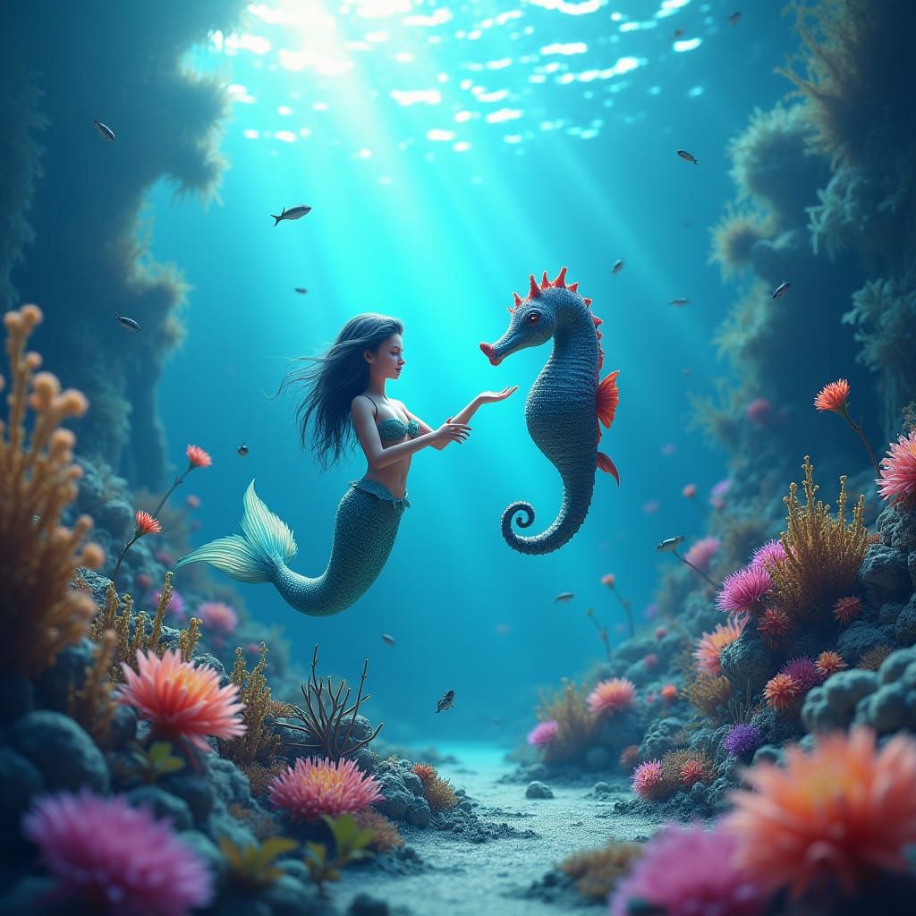Vibrant Underwater Mermaid Scene as Digital Matte Painting