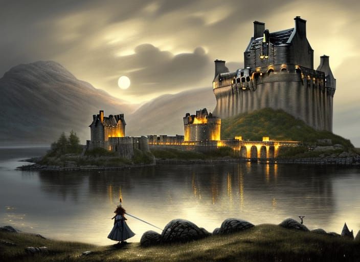Eilean Donan Castle Fantasy Art in Burton Style