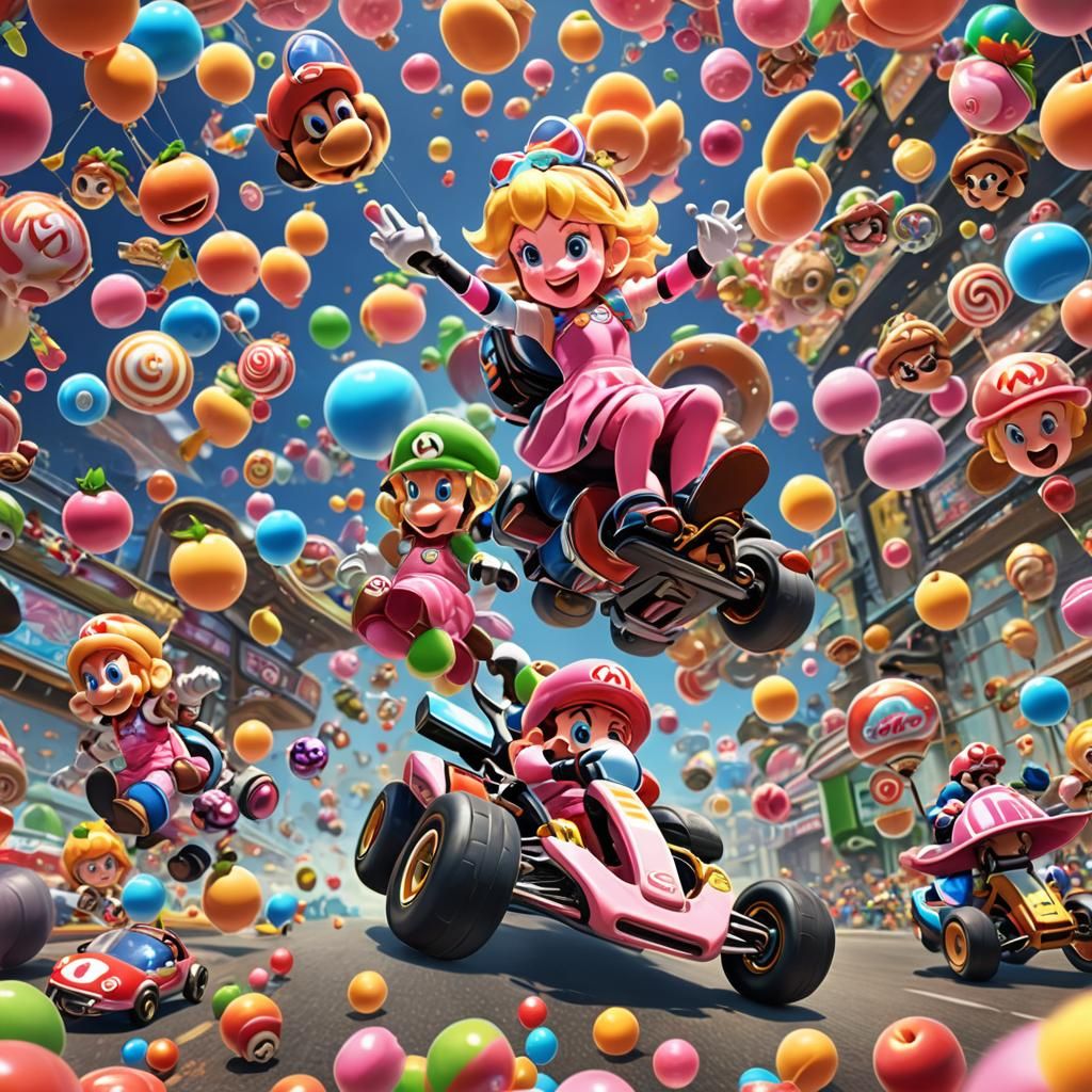 Mario Kart Peach Dabbing in Candy Art Style