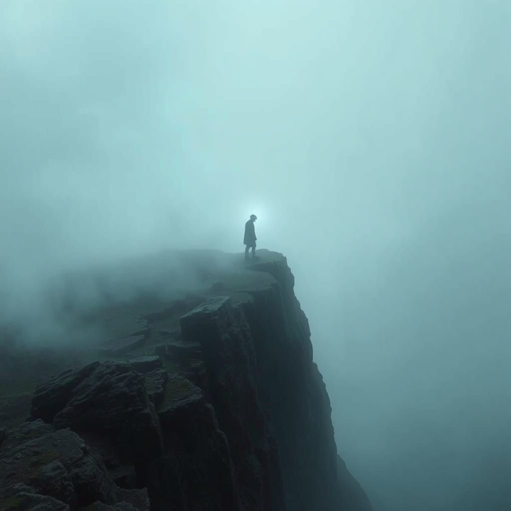 Ethereal Figure Surveys Windswept Landscape in Cyberpunk Aes...