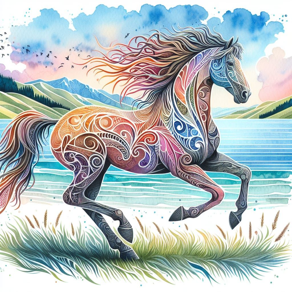 Majestic Currency Horse Galloping: Watercolor Art