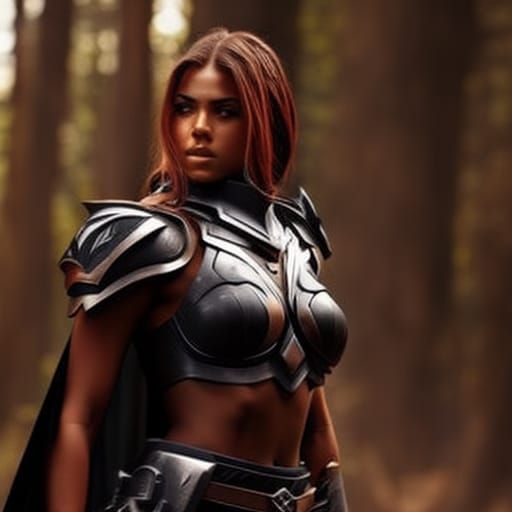 Futuristic Black Queen in Forest Kingdom