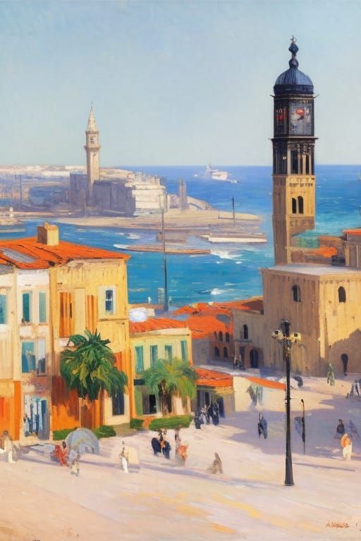 Jaffa Clock Tower Painting in Classic Style